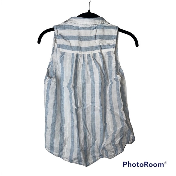 MAEVE Anthropologie Blue White Linen Lace Sleeveless Edinboro Top Small - Picture 4 of 8